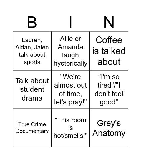 Akili Morning Prayer Bingo Card