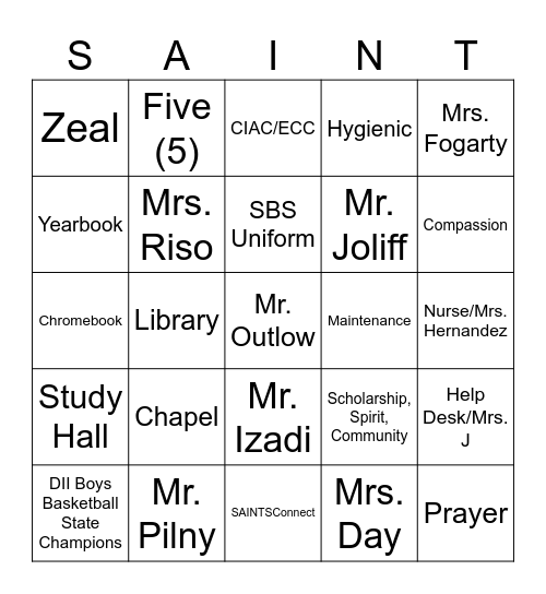 Student First and Last Name:______________ Bingo Card
