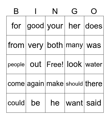 Set 3 Bingo Card