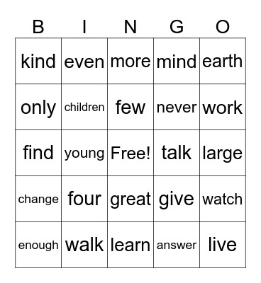 SET 5 Bingo Card