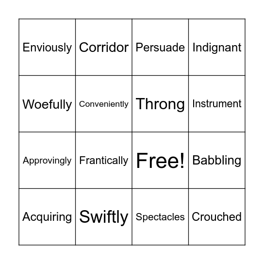 Vocabulary #2 Bingo Card