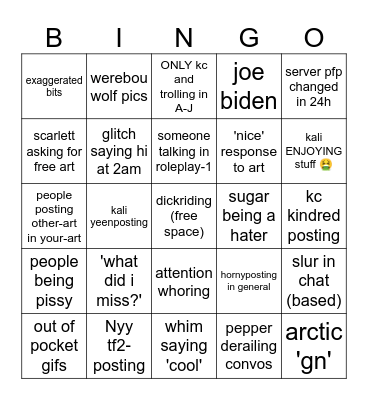 kc text chat bingo Card