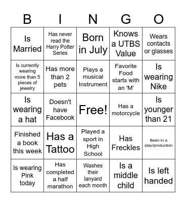 Staff Bingo Card