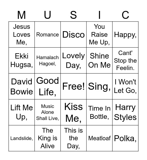 MAAP Day Music Bingo Card