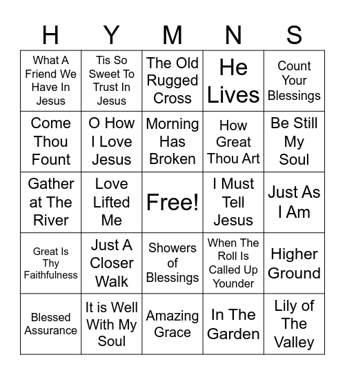 Hymns Bingo Card