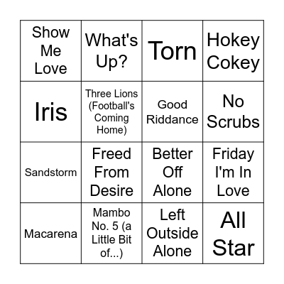 90 Music Bingo Round 3 Bingo Card