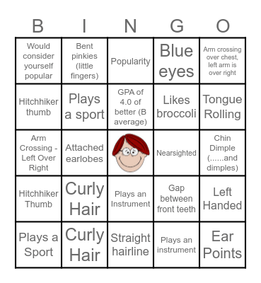 Human Traits BINGO Card