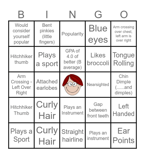 Human Traits BINGO Card