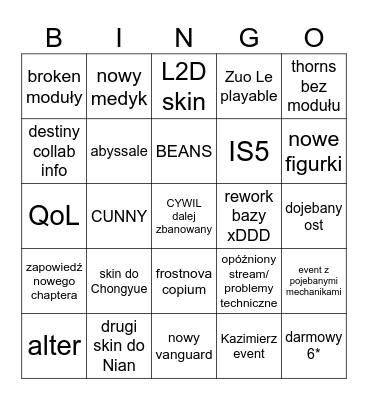 Nian Family Bingo Card