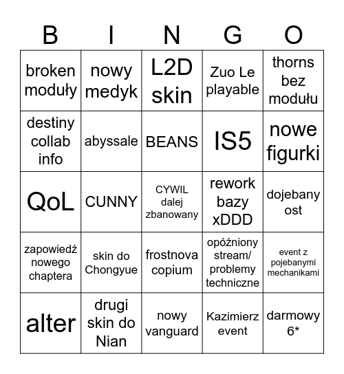 Nian Family Bingo Card