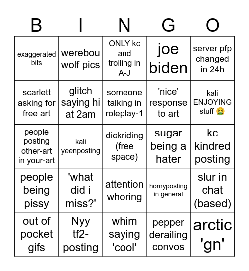 kc text chat bingo Card