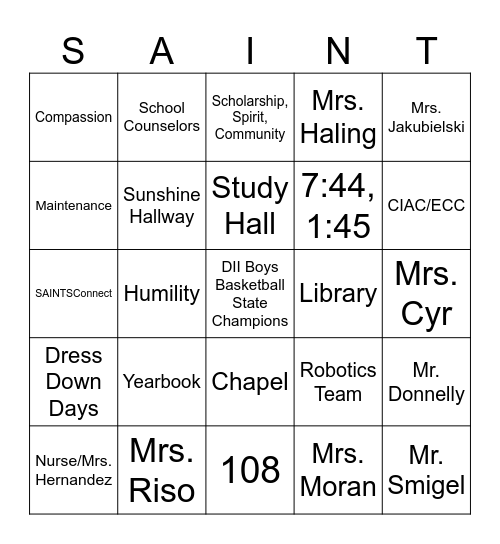 Student First and Last Name:______________ Bingo Card