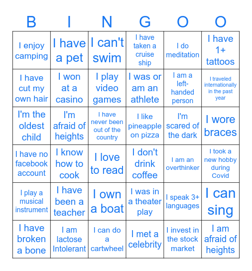 Team Building Bingo Card