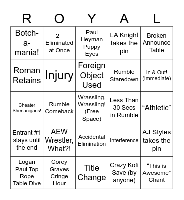 Royal Rumble 2024! Bingo Card