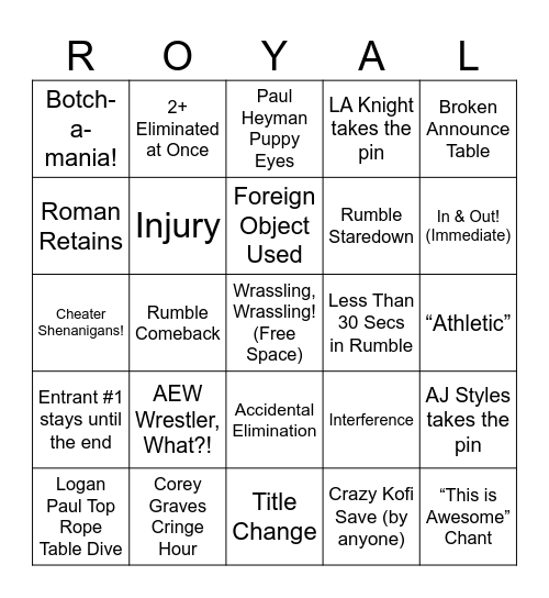 Royal Rumble 2024! Bingo Card