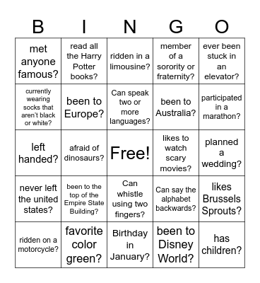 CIG Bingo Card