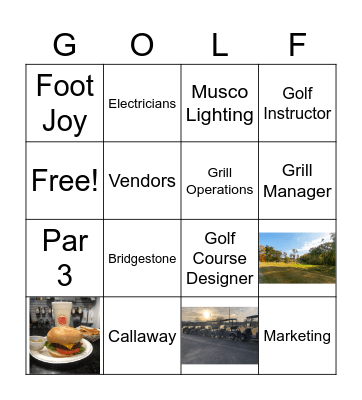 Knights Play Golf Center Bingo Card