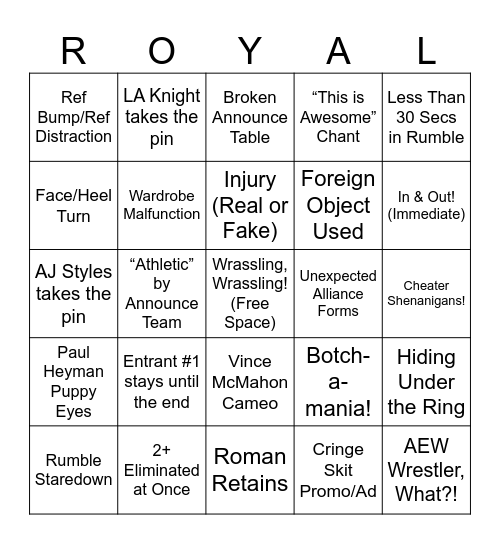 Royal Rumble 2024! Bingo Card