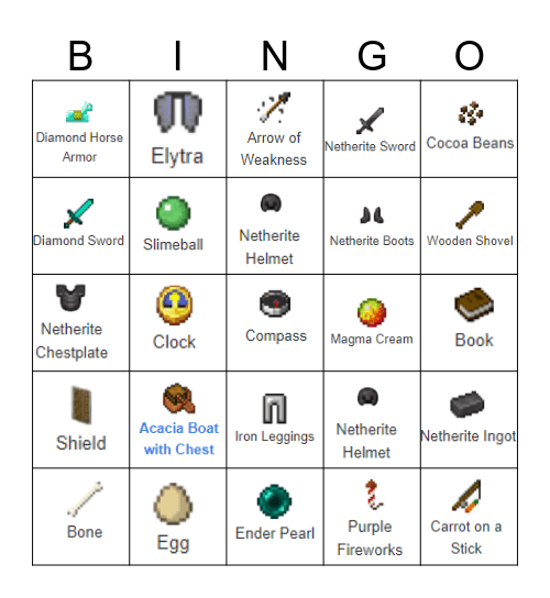 Minecraft Bingo Card