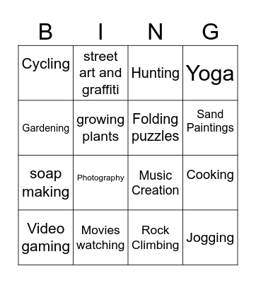 Bingo Hobbies Bingo Card