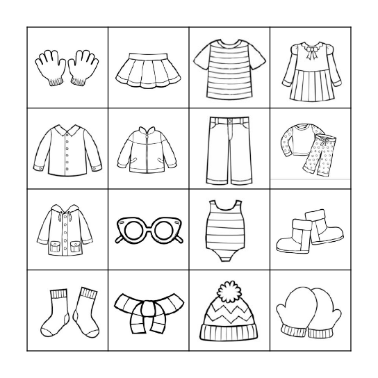 Les vêtements Bingo Card