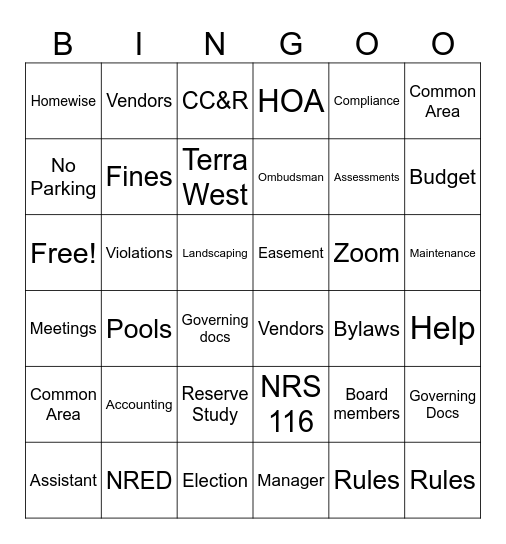HOA Bingo Card