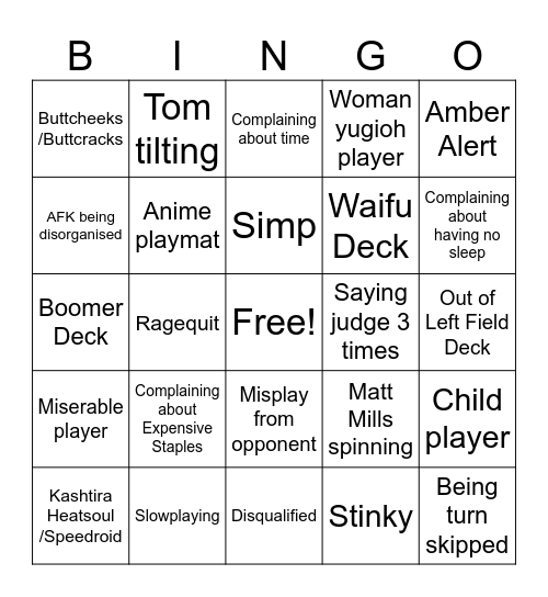 Yugioh Regional Bingo Put Hypens Between the Yu Gi and Oh and Have a Funny Font Bingo Card