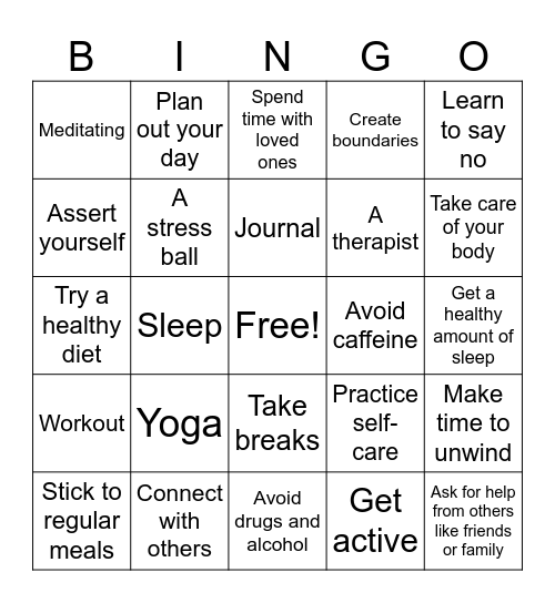 Mindfulness bingo Card