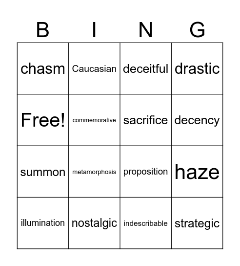 TLT Set 3 Bingo Card