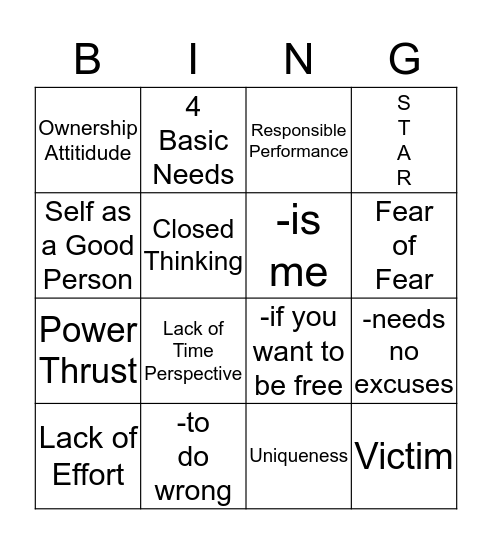 10 Thinking Errors Bingo Card