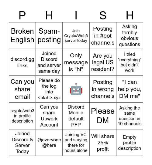 Discord Scammer Bingo Card