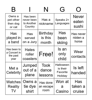 Get To Know You Office Bingo Card