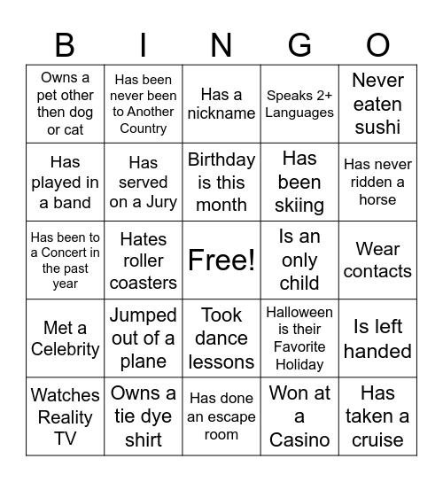 Get To Know You Office Bingo Card