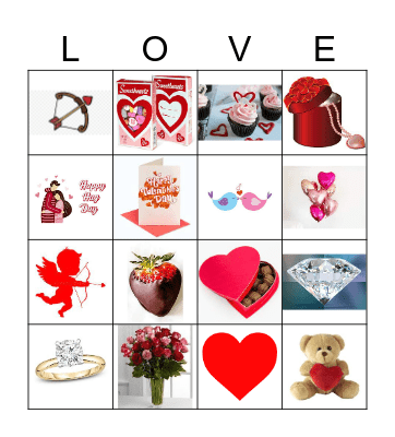 Valentine Objects Bingo Card