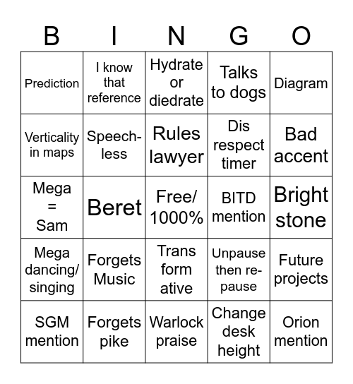 Mega Bingo Card