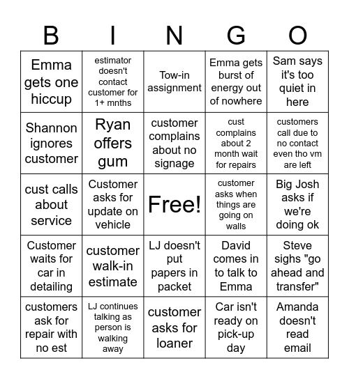 Untitled Bingo Card