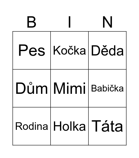 Rodina Bingo Card