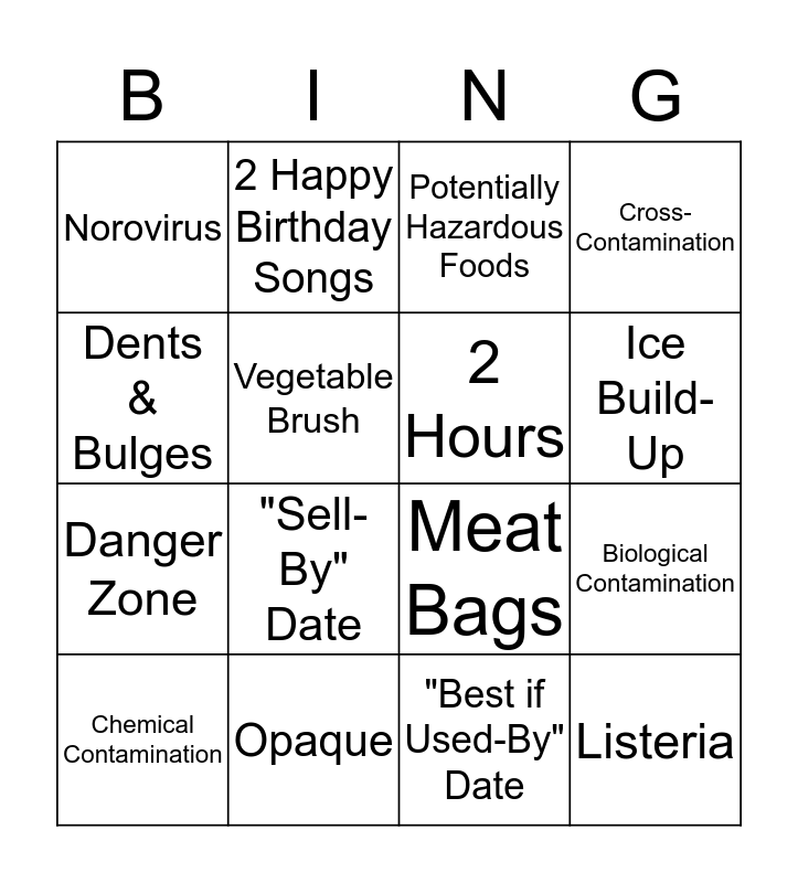 Food Safety Bingo Bingo Card