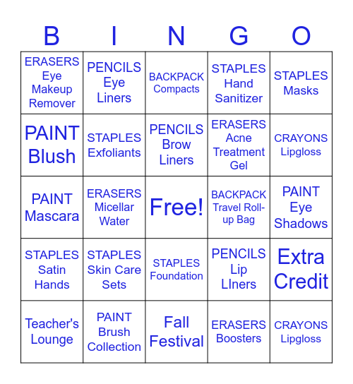 BACK TO SCHOOL Bingo Card