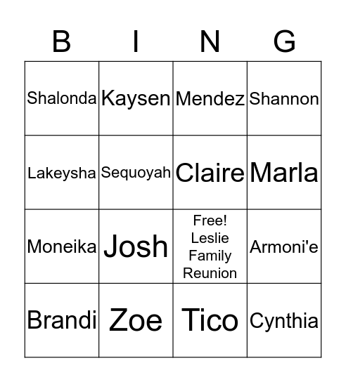 Family Tree Bingo Card