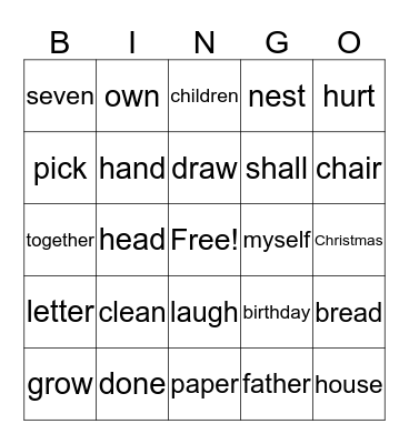 Sloan's Sight Words Bingo Card