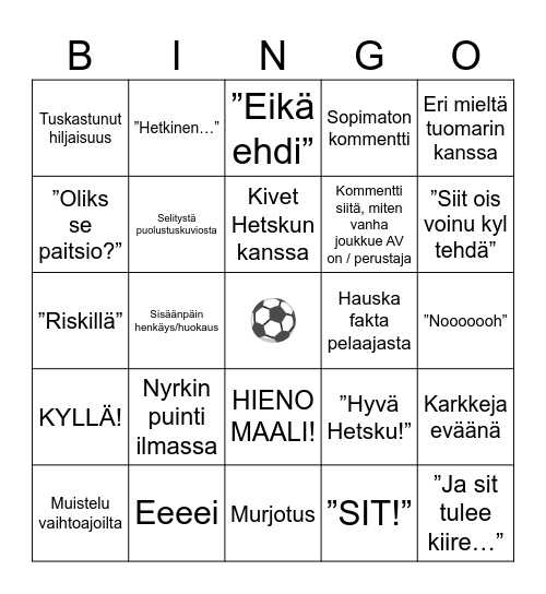 Poikaystävä/futis-bingo Card