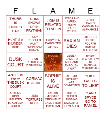HOUSE OF FLAME AND SHADOW Bingo Card