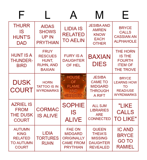 HOUSE OF FLAME AND SHADOW Bingo Card