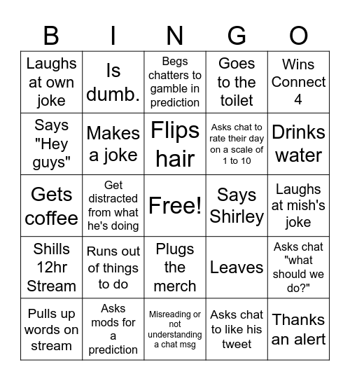 JacobStreams Bingo Card