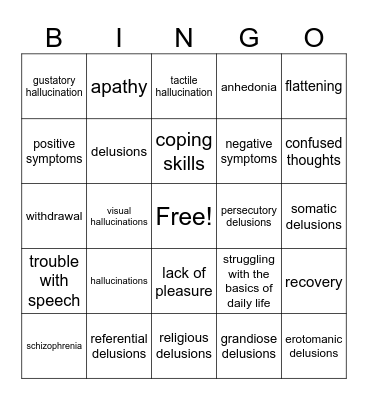 schizophrenia bingo Card