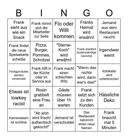 Daddy Frank 2 Bingo Card