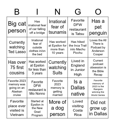 Dallas CE Bingo Card