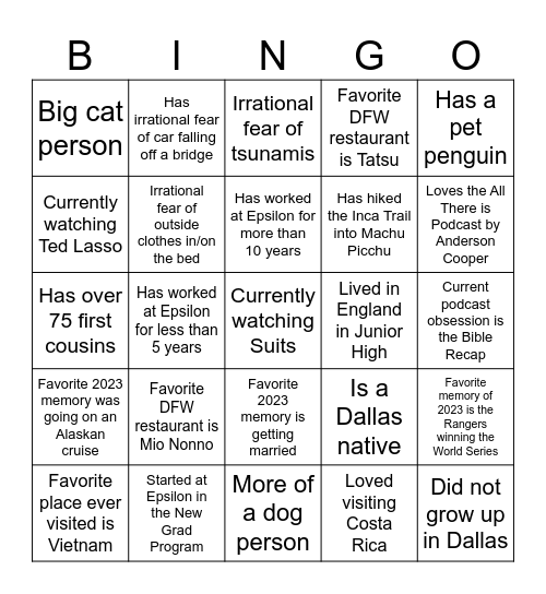 Dallas CE Bingo Card