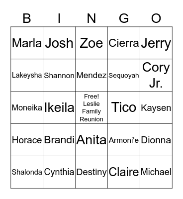 Family Tree Bingo Card